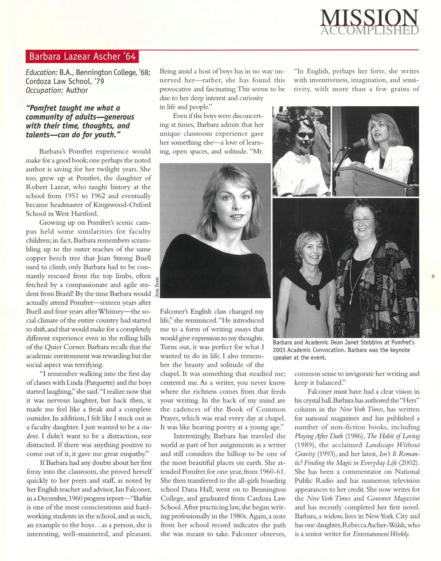 Page 9: Barbara Lazear Ascher '64