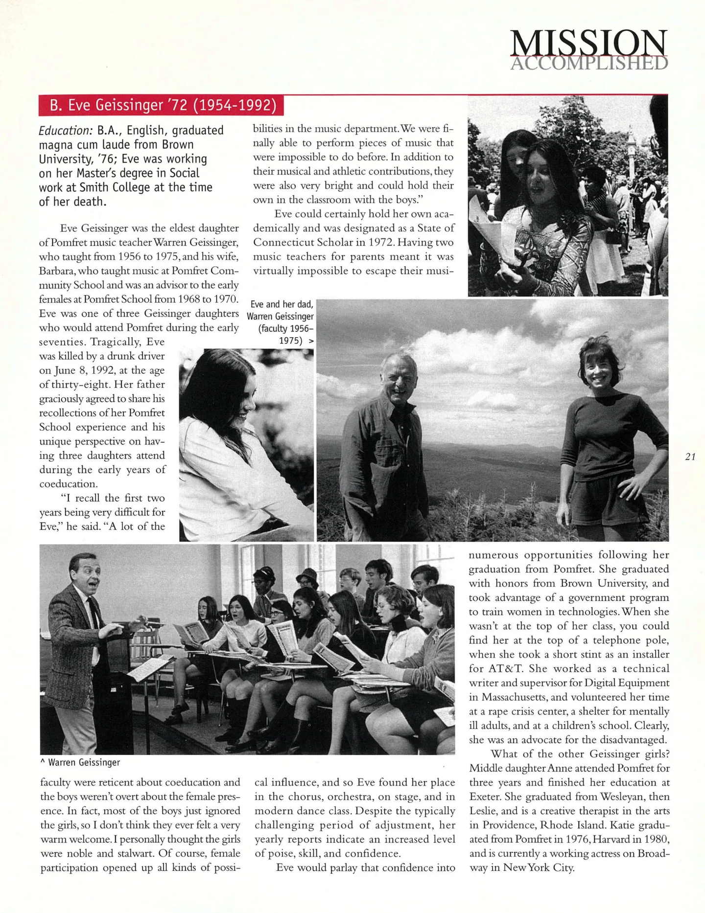 Page 21: B. Eve Geissinger '72 (1954-1992)